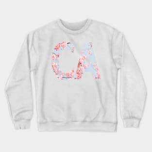 State of California Pink Blue Floral Typography Art Crewneck Sweatshirt